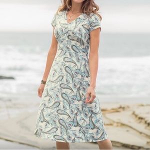 💙🪴SAHALIE Bella Coola dress Sz. L. Midi length, V-neck, softest cotton blend!